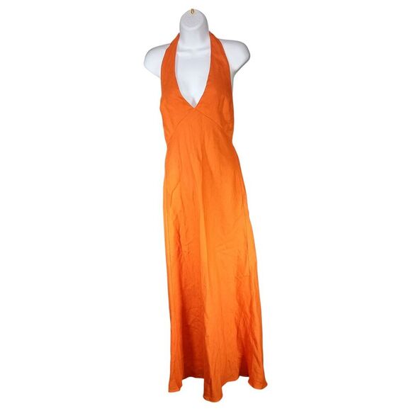 Reformation Maxi Dress Womens 4 Halter Neck Linen Orange - Picture 2 of 4
